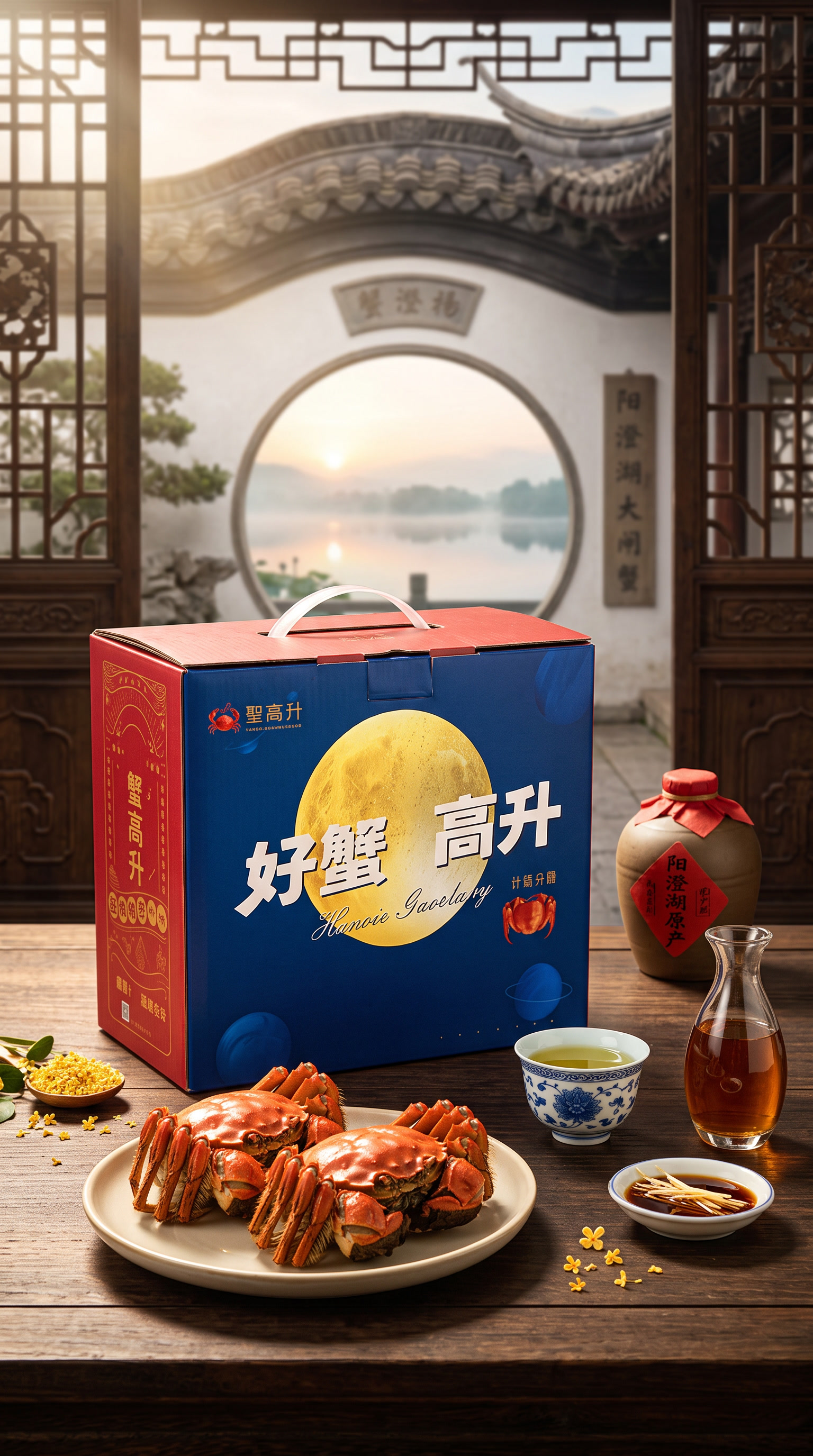 也更换一个中式的背景图，旁边的螃蟹缓一缓，需要展示的是阳澄湖的… - 图片创意预览