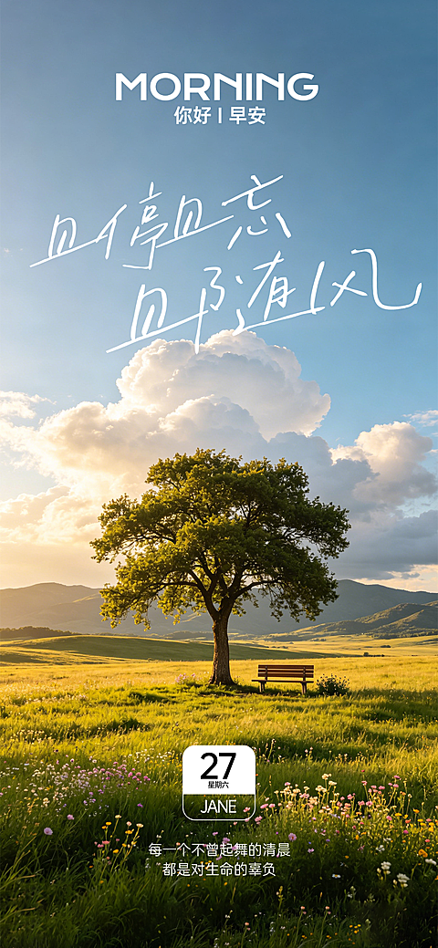 温馨治愈励志感早安日签全屏竖版海报