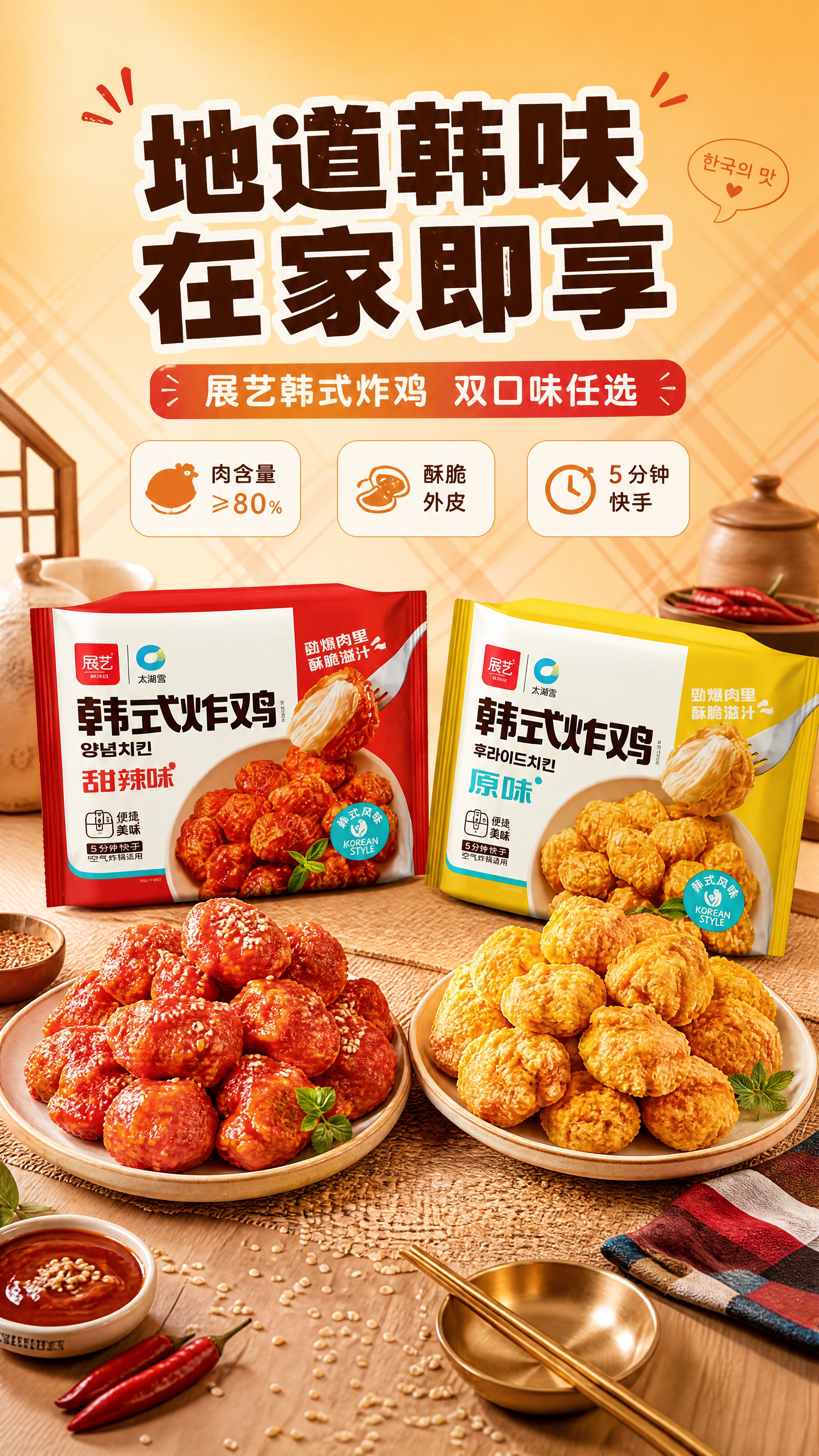 [商品] 使用【图2】中的两款韩式炸鸡包装（甜辣味红包装+原味… - 图片创意预览