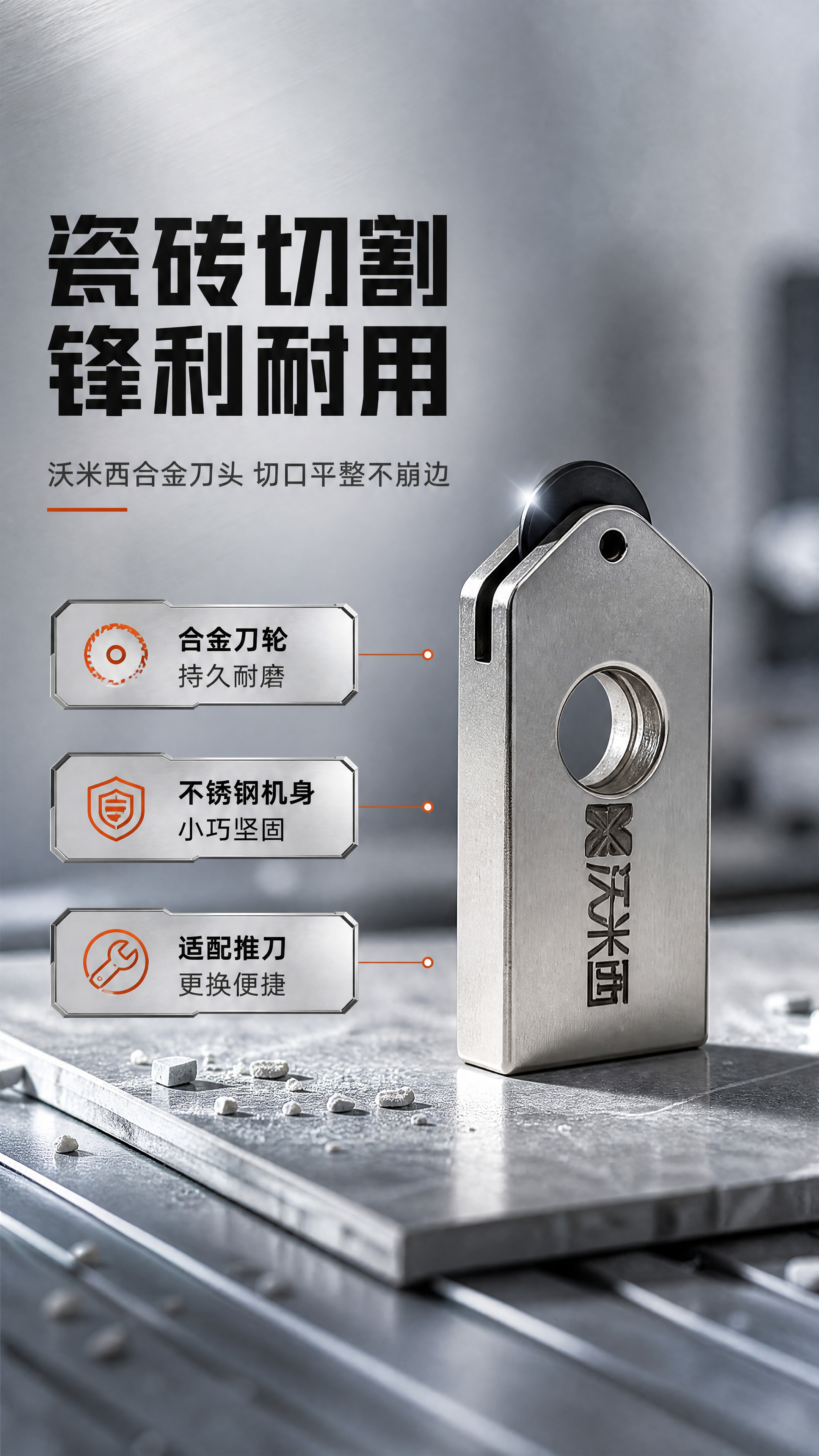 [商品] 使用【图1】沃米西瓷砖小刀头；保留不锈钢长方体机身、… - 图片创意预览