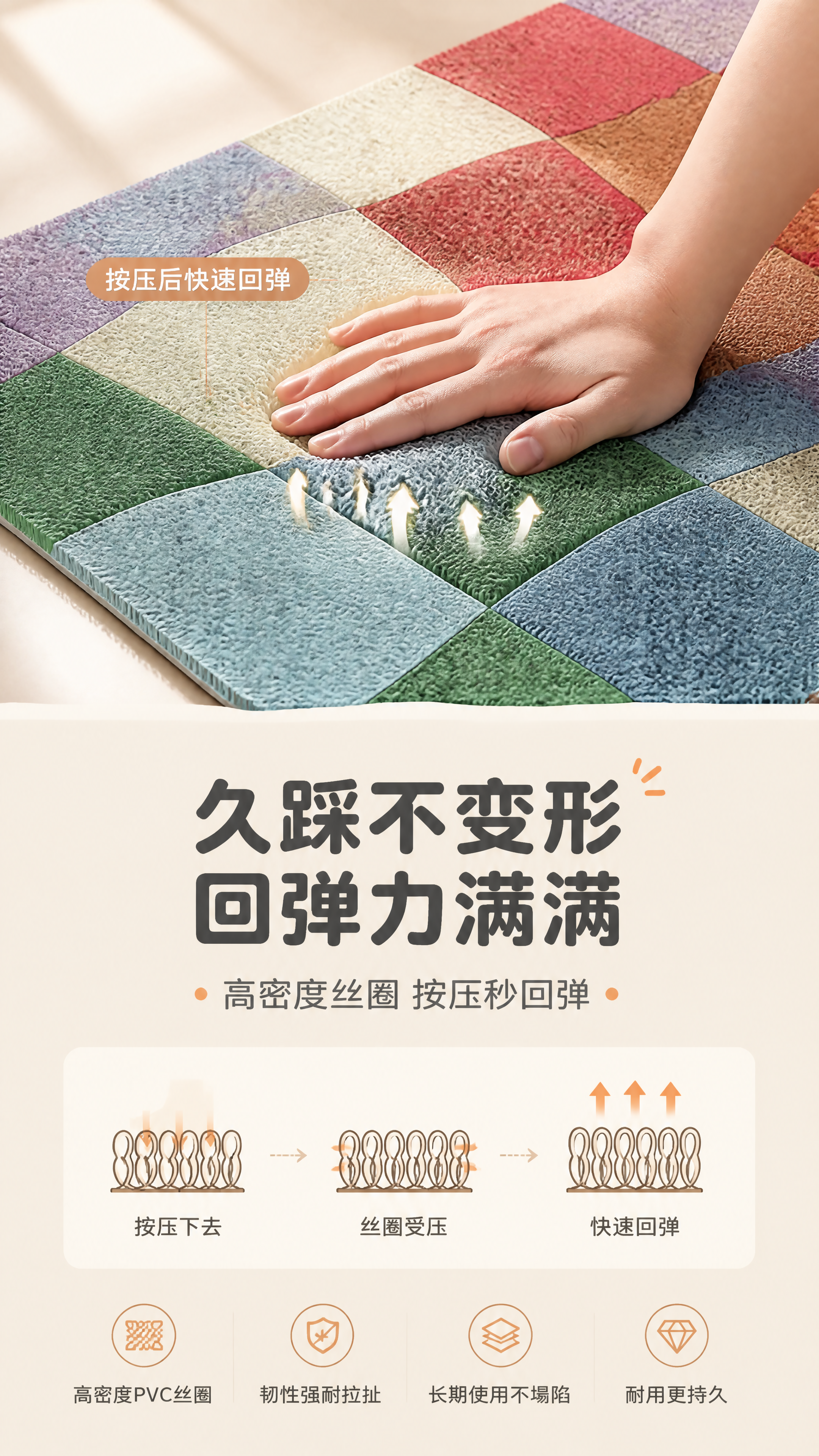 [商品] 使用【图1】彩色波浪棋盘格丝圈入户门地垫；保留波浪形… - 图片创意预览