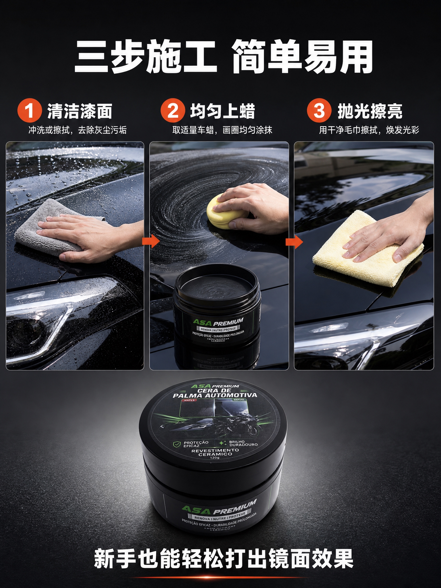 [商品] 使用【图1】ASA黑色圆罐装车蜡；保留黑色圆罐外形、… - 图片创意预览