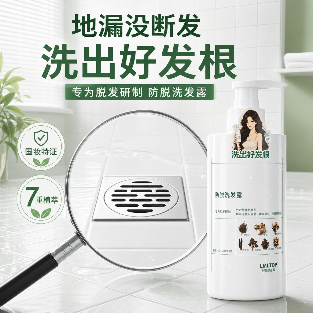 淘宝天猫电商主图第7张，1:1正方形，防脱发洗发水场景效果主图… - 图片创意预览