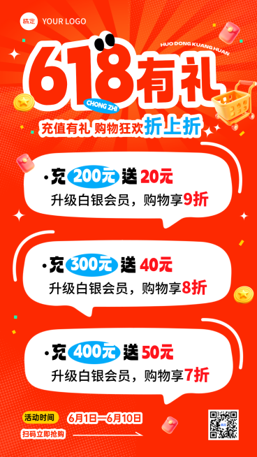 618商超百货营销年中促销活动宣传竖版海报预览效果