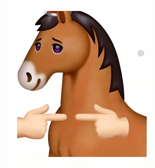 把图中emoji图像调整为高清图片，马的脸上调整为害羞的表情预览效果