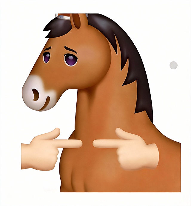 把图中emoji图像调整为高清图片，马的脸上调整为害羞的表情