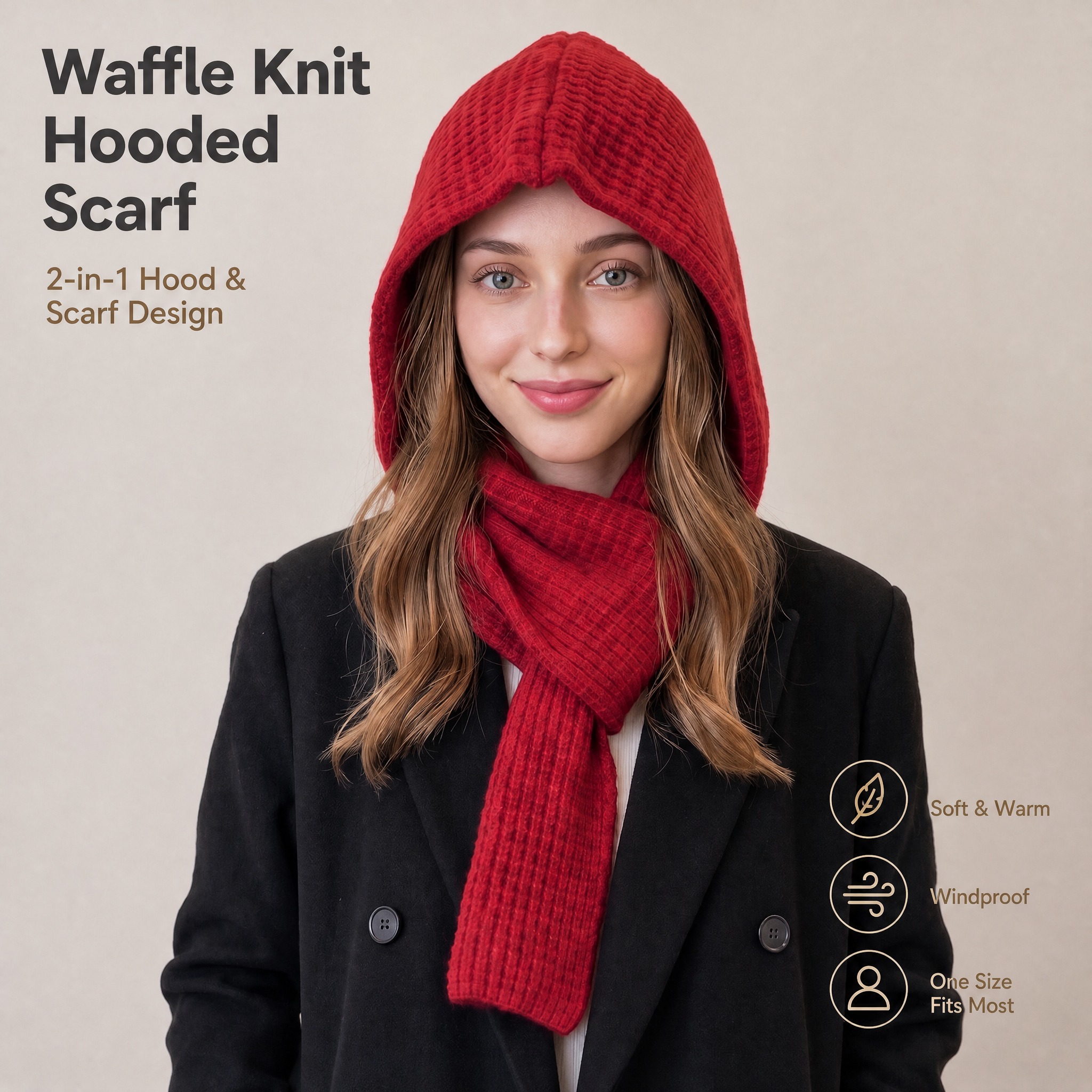 [主图-1] 主题：Waffle Knit Hooded Sc… - 图片创意预览