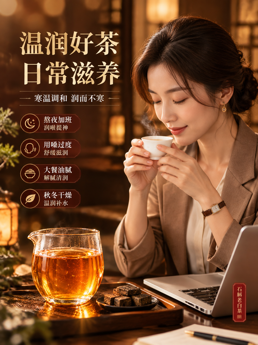 [商品] 使用【图1】【图2】茶汤与茶杯作为产品元素；保留白瓷… - 图片创意预览