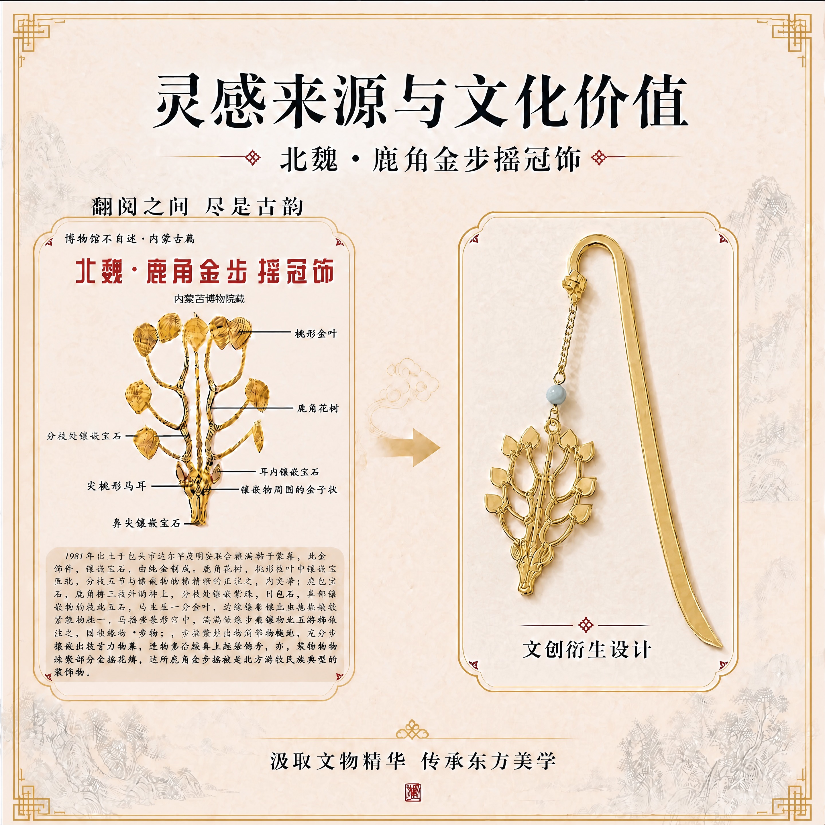将右侧金属书签调整为哑光+局部高光的黄铜镀金（古金色）质感：… - 图片创意预览