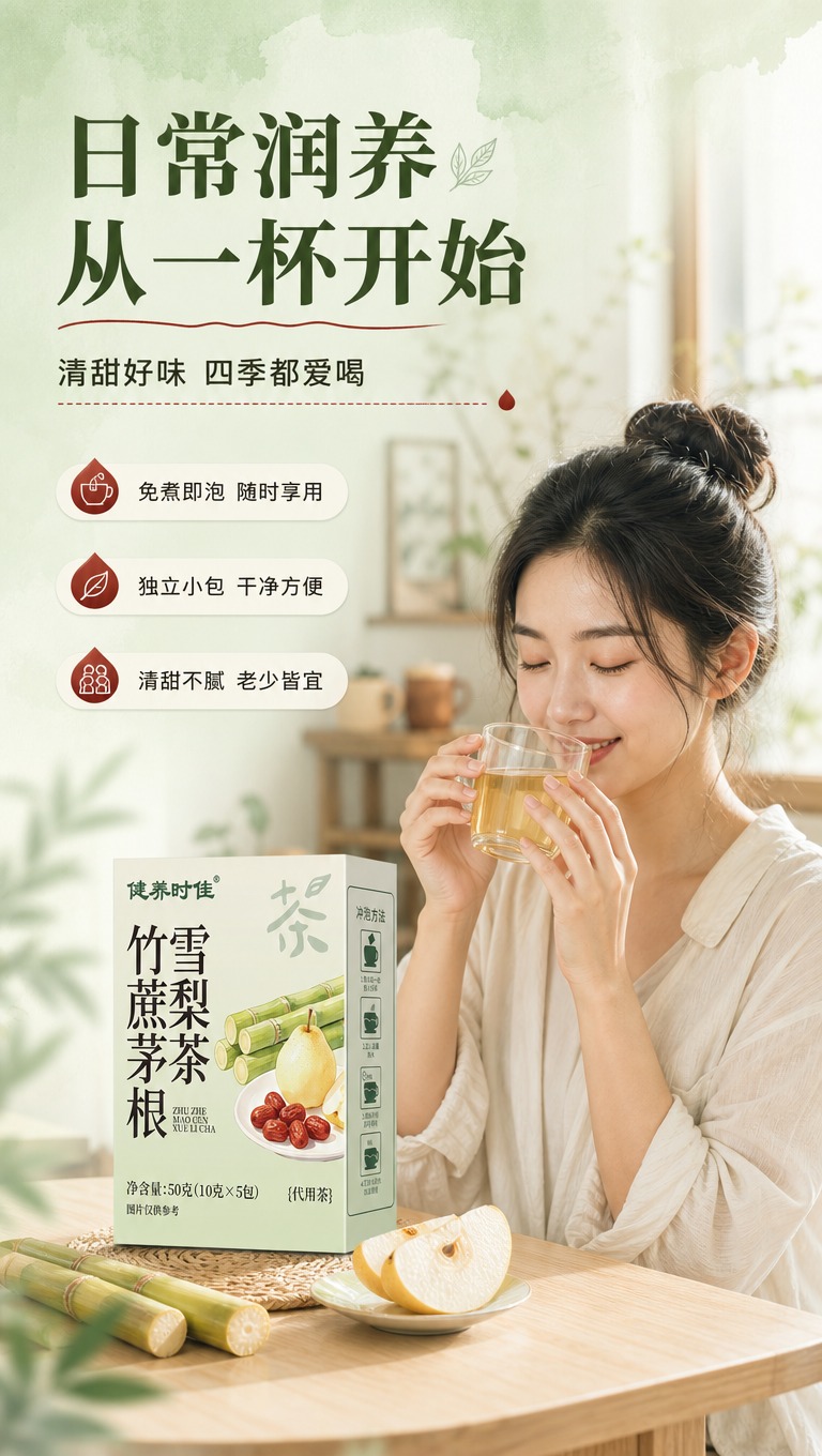 [商品] 使用【图1】健养时佳竹蔗茅根雪梨茶盒装产品；保留包装… - 图片创意预览