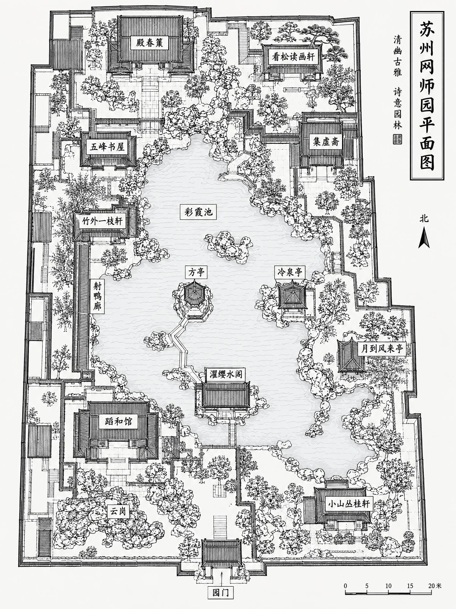 苏州网师园的古典园林平面图，俯视正视角，中国传统园林建筑布局，… - 图片创意预览