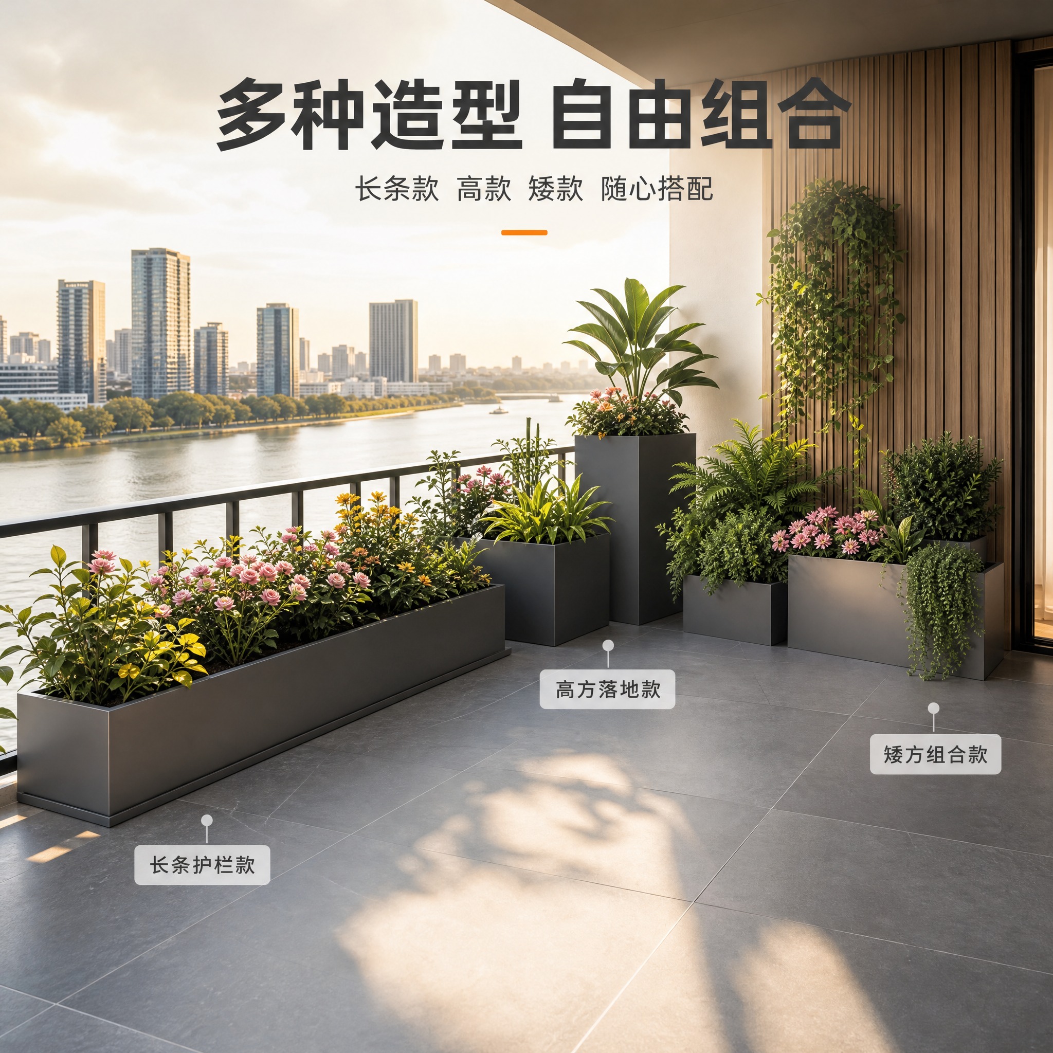 [主图-3] 不锈钢阳台花箱组合 多种造型搭配展示图 [统一基… - 图片创意预览