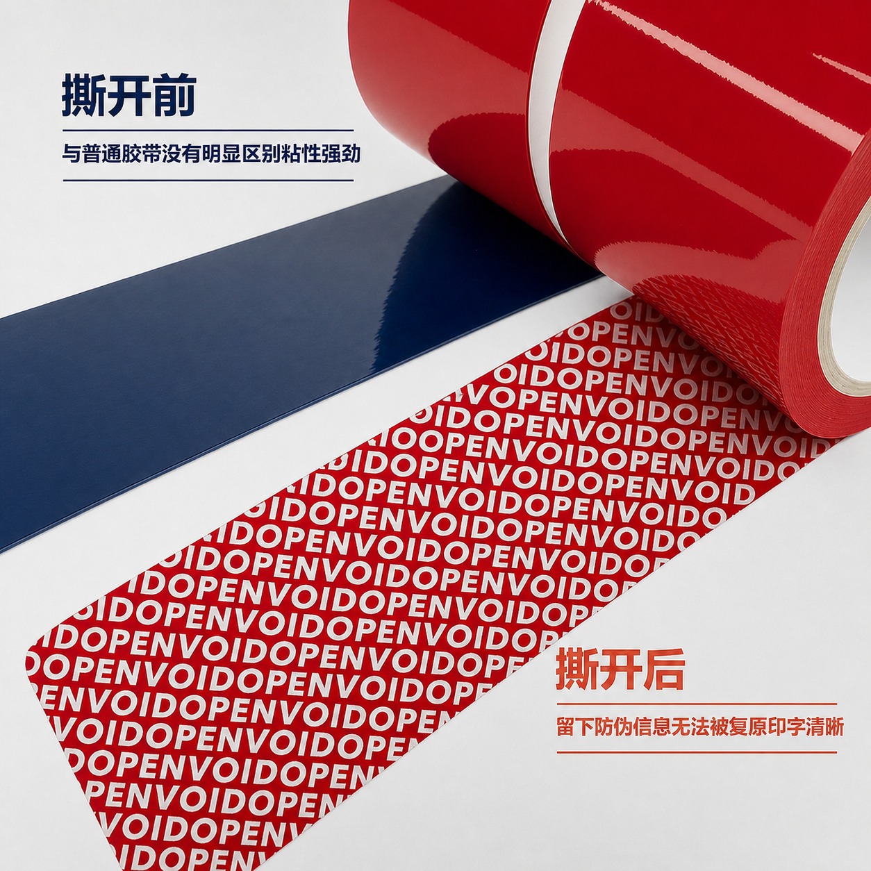修改这张防伪胶带对比图：1. 将右上方的胶带卷整体颜色改为红色… - 图片创意预览