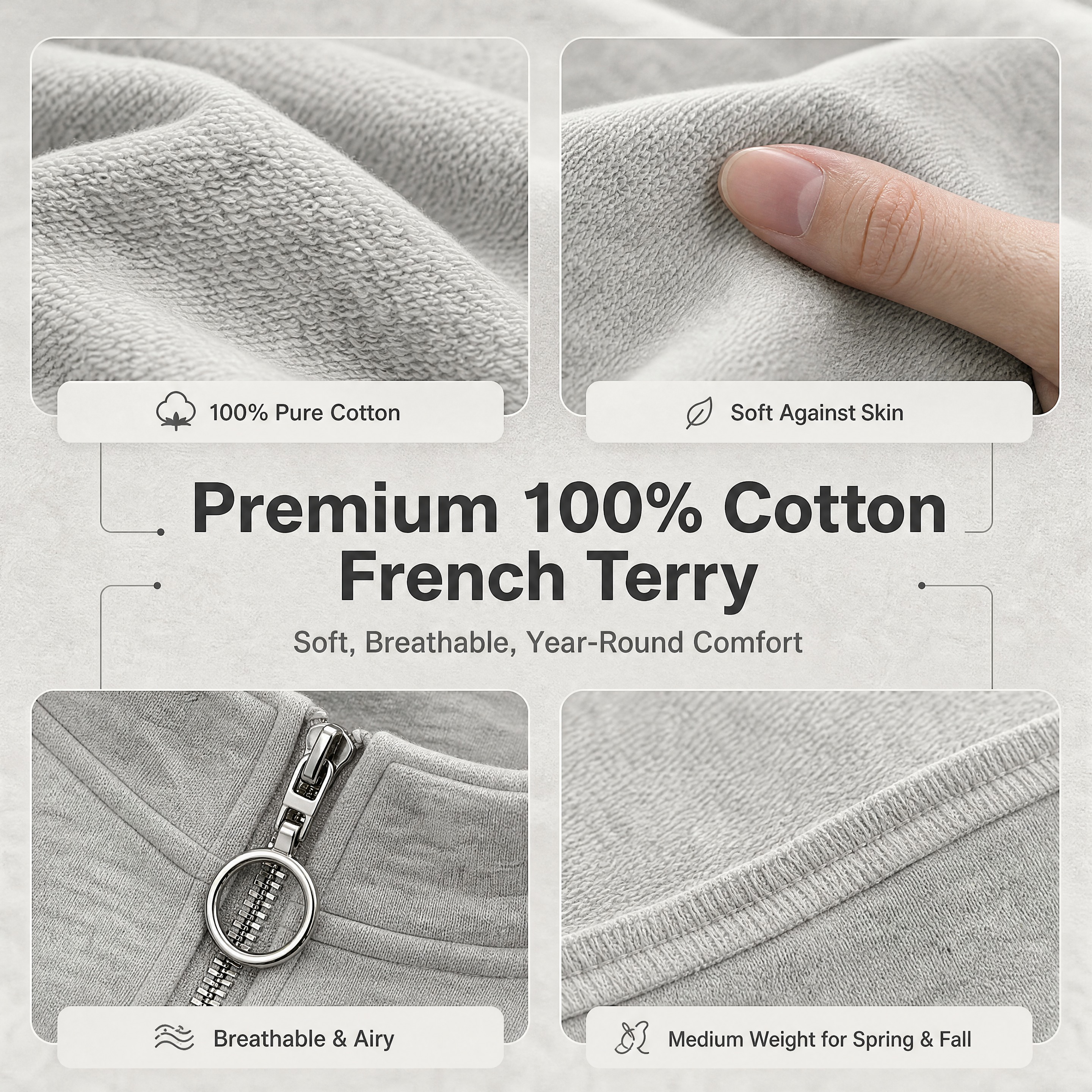 [商品] 使用【图1】浅灰色100%纯棉半拉链立领卫衣+束脚卫… - 图片创意预览