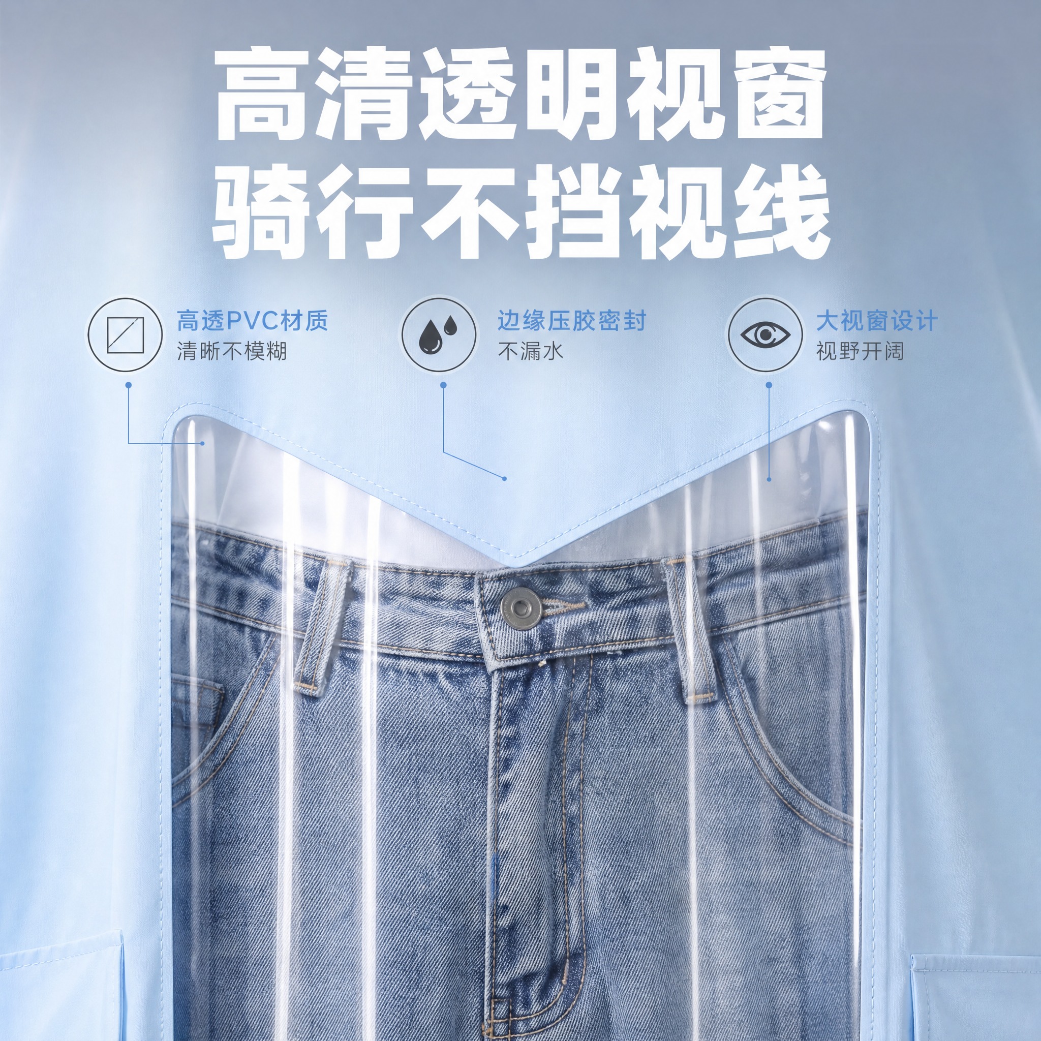 [主图-10] 电动车雨衣（带透明视窗加大遮脚款）透明视窗细节… - 图片创意预览
