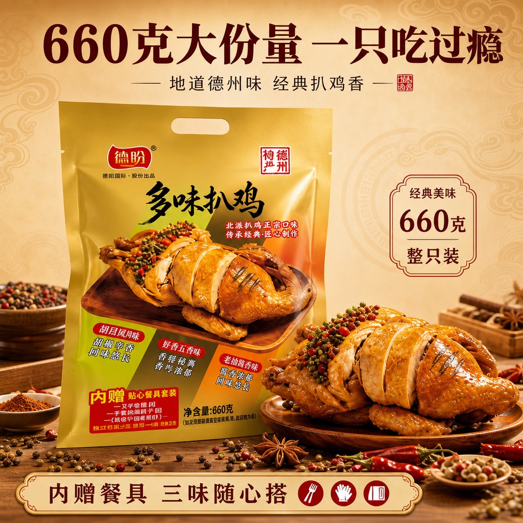 [商品] 使用【图1】德盼多味扒鸡金色包装袋；保留包装袋所有结… - 图片创意预览