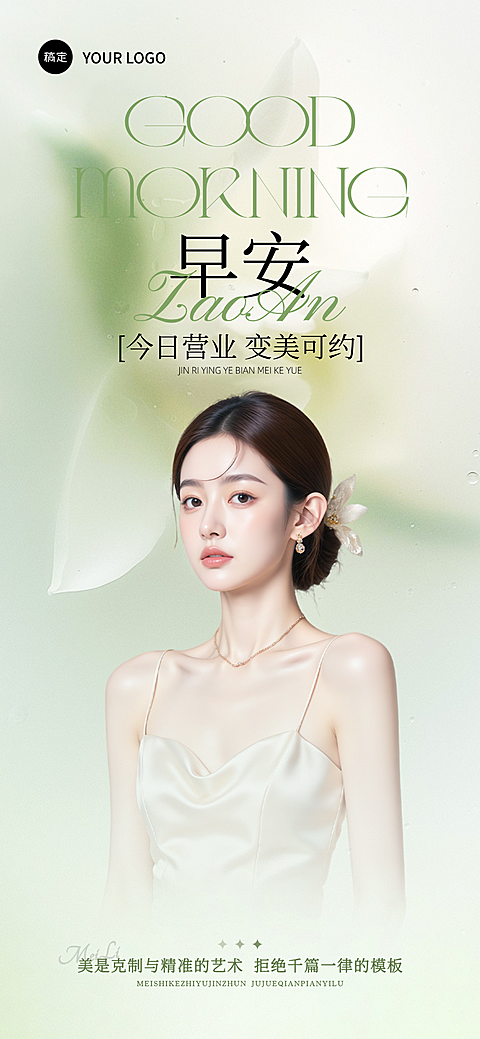 美业医美美容院春季门店问候早安日签全屏海报