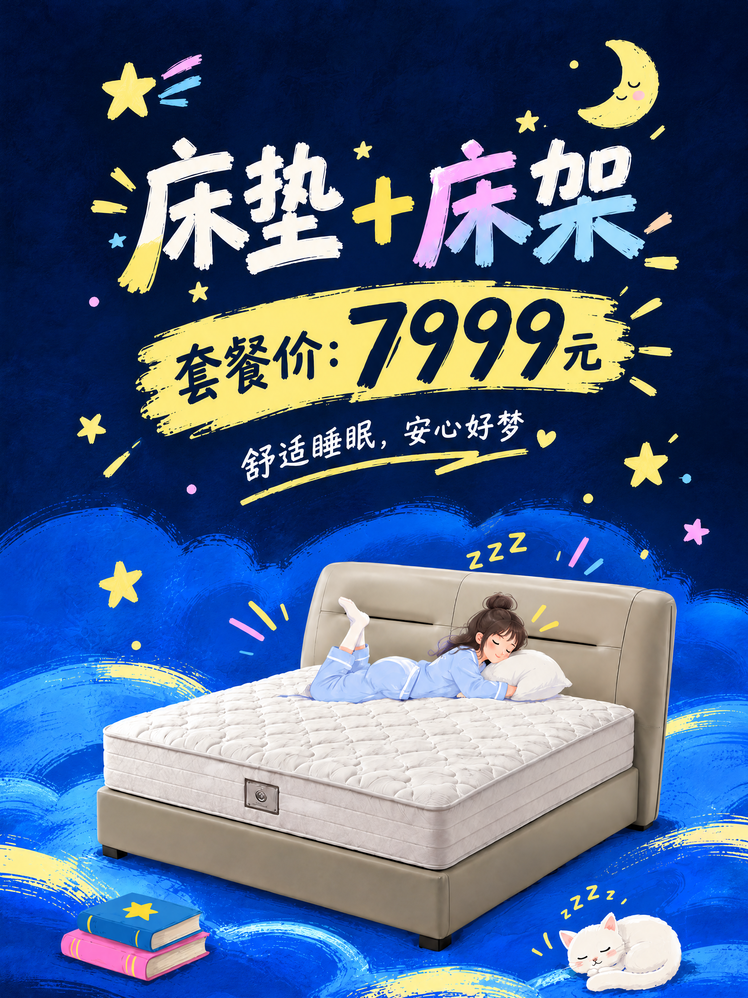 将这张床垫促销海报的尺寸调整为500x700mm，保持画面内容… - 图片创意预览