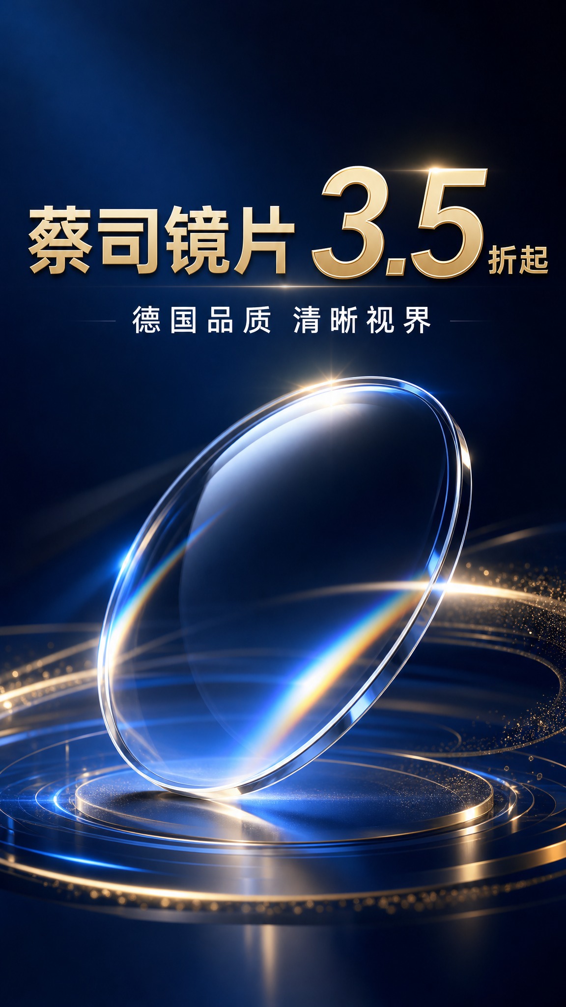 蔡司镜片促销活动海报，高端专业风格。画面中央展示一副精致的眼镜… - 图片创意预览