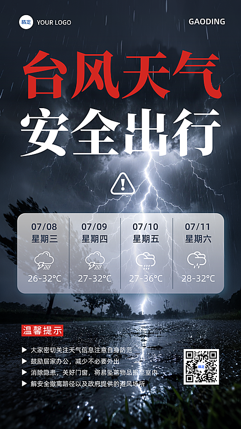 台风天气安全出行警报提醒竖版海报