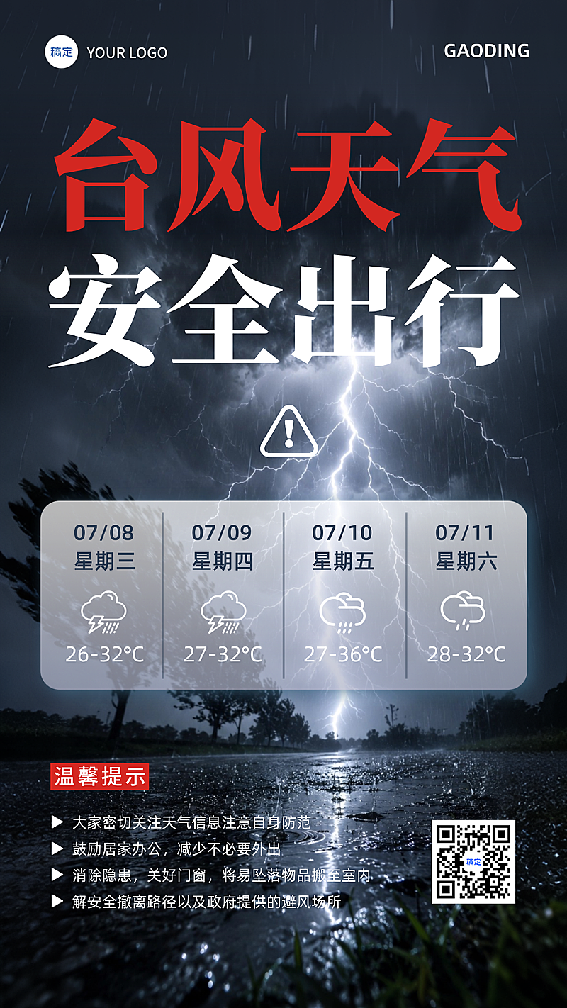 台风天气安全出行警报提醒竖版海报