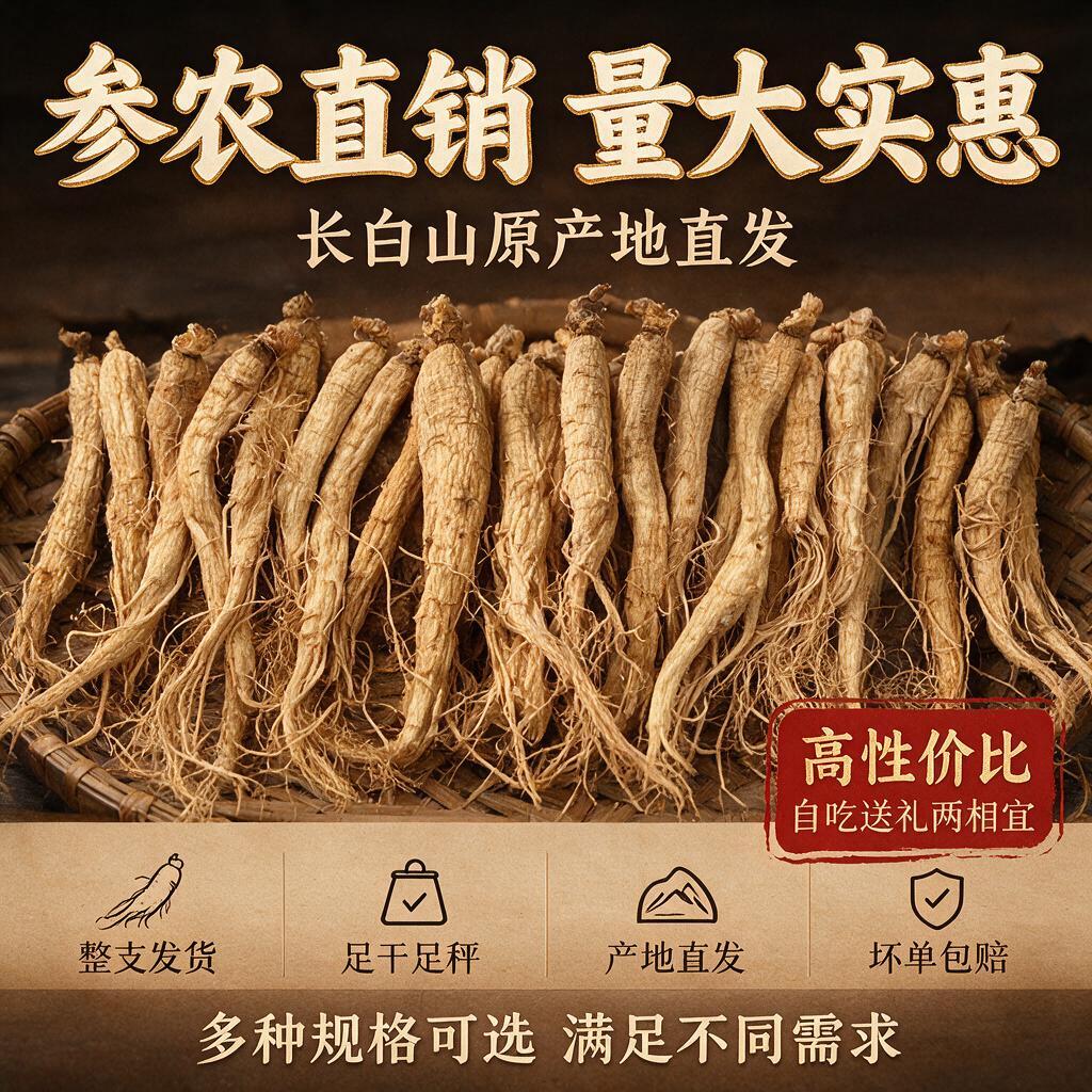 [主图-5] 规格与服务承诺，主题为参农直销性价比+多规格选择… - 图片创意预览