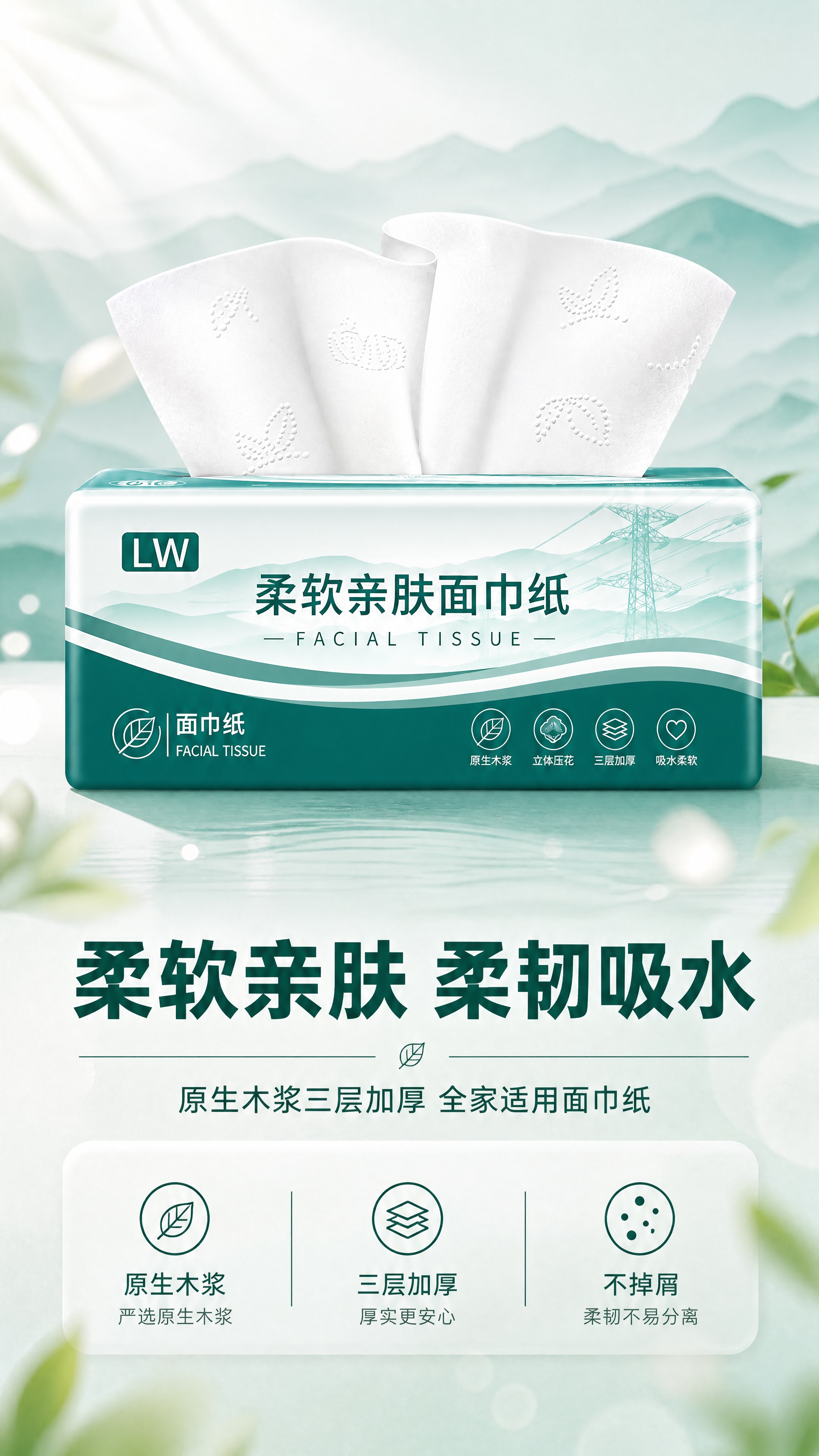 [商品] 使用【图1】LW品牌柔软亲肤面巾纸；保留包装墨绿色+… - 图片创意预览