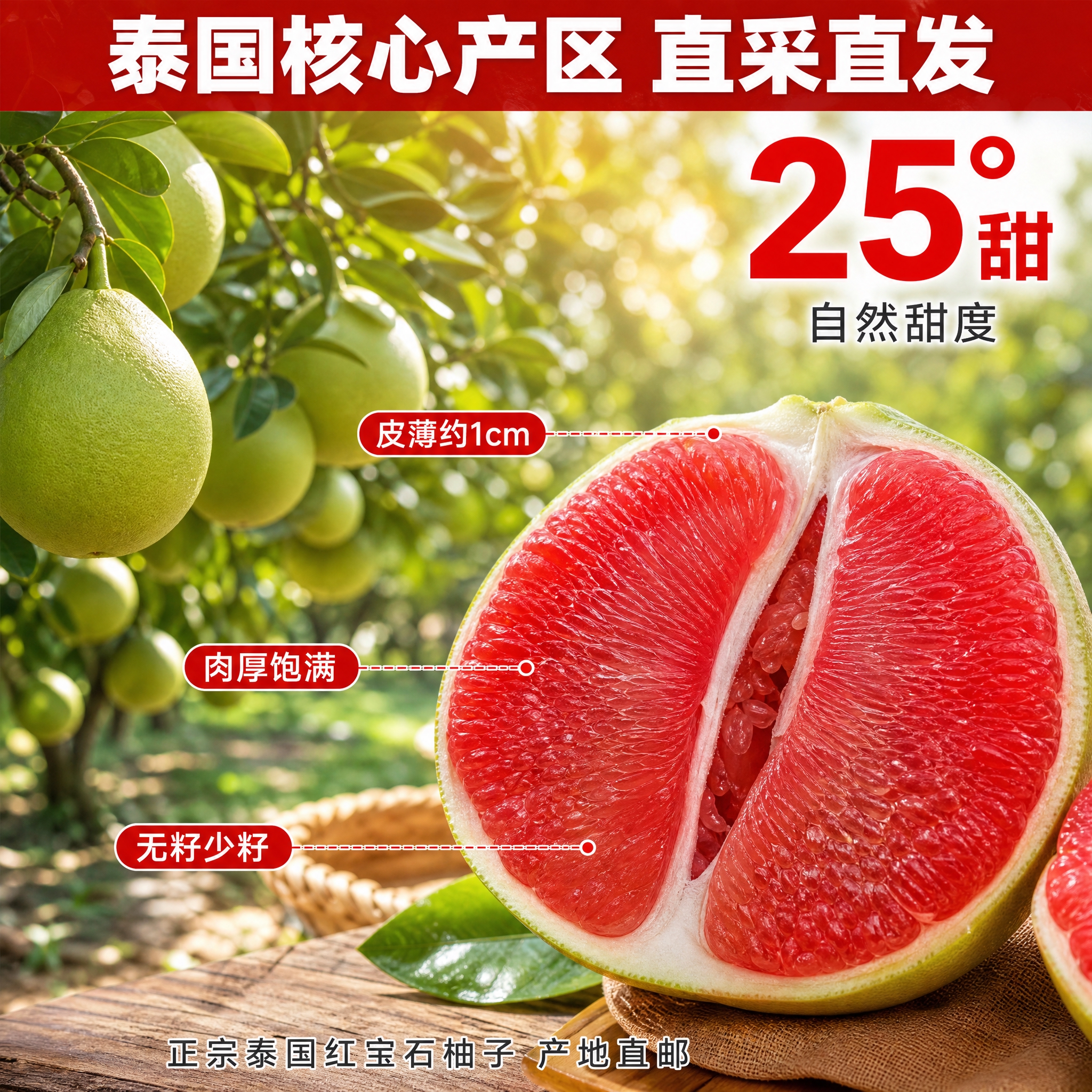 [主图-2] 泰国红宝石柚子核心卖点与产地溯源 信任型主图 [… - 图片创意预览