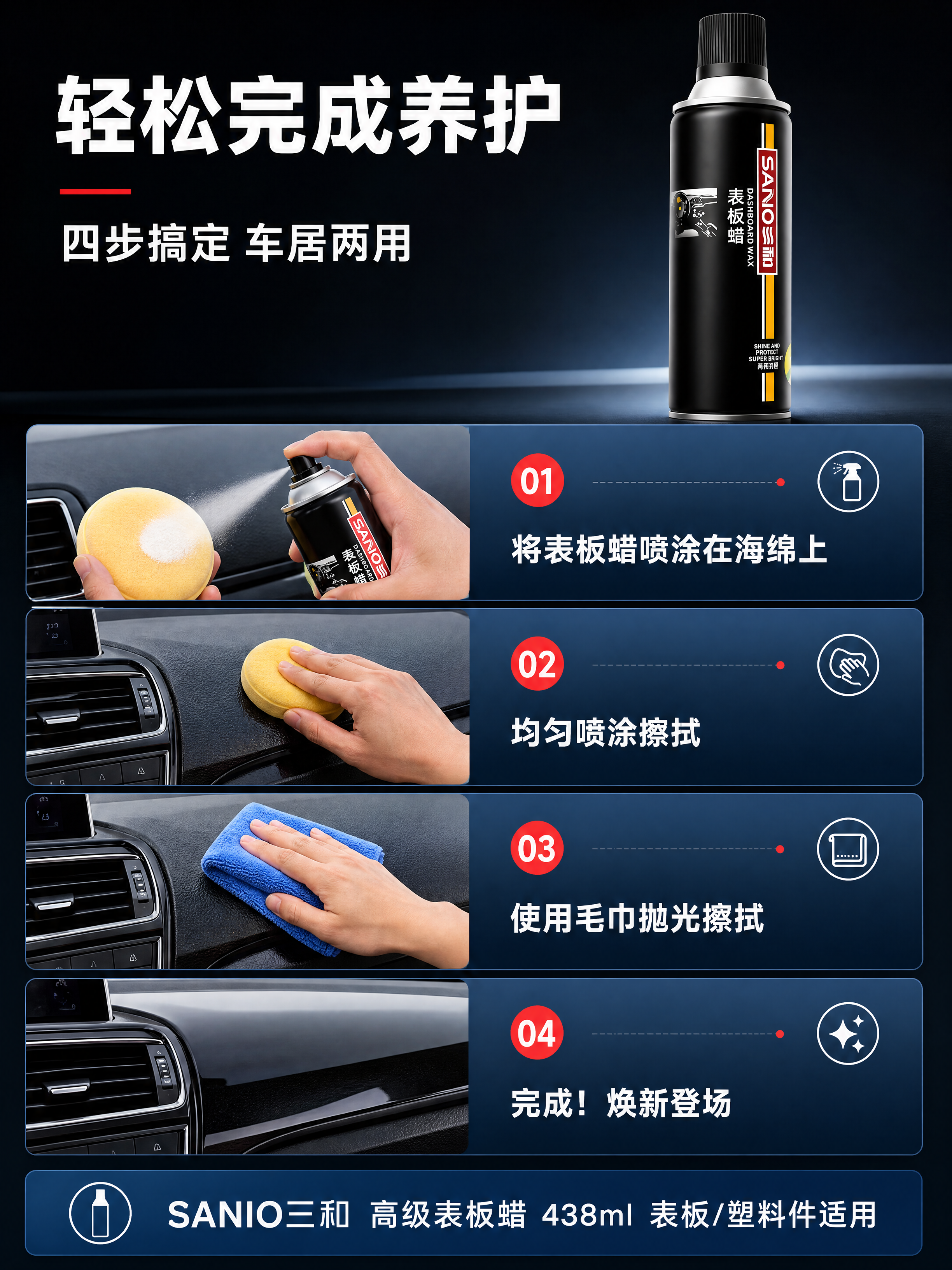 [商品] 使用【图1】SANIO三和高级表板蜡正面瓶身，出现在… - 图片创意预览