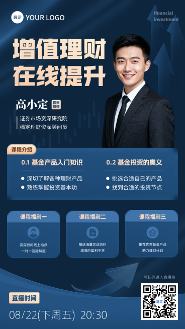 金融基金产品理财人物导师直播预告竖版海报预览效果