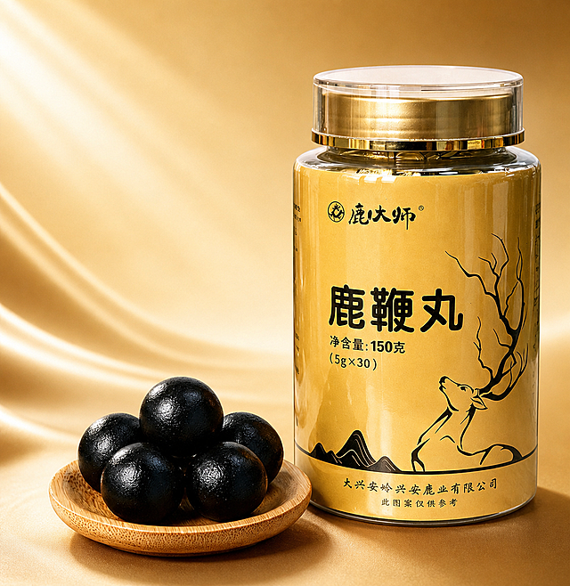 为产品图添加黄色系高级简洁背景。背景为暖金色渐变，从浅米黄到深金色的柔和过渡，带有细腻的丝绸光感纹理和淡淡的光晕效果，左上角有柔和的光线照射感，整体干净高级有质感。产品瓶身和木碟丸剂保持原样不变，自然融入新背景中，底部添加柔和的投影，使产品看起来真实立体不悬浮。整体风格高端滋补，简洁大气。