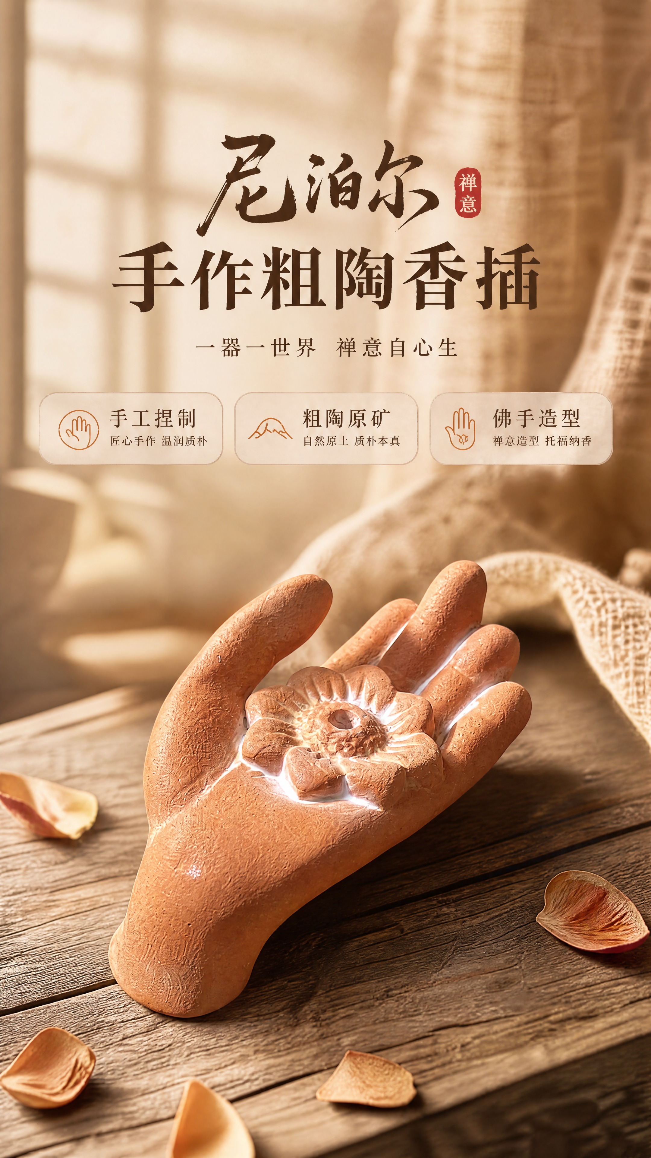 [商品] 使用【图1】中上方的佛手托花款粗陶香插；保留陶土红棕… - 图片创意预览