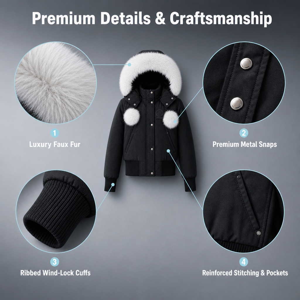 [商品] 使用【图1】黑色短款毛领连帽棉服；商品处理：保留连帽… - 图片创意预览