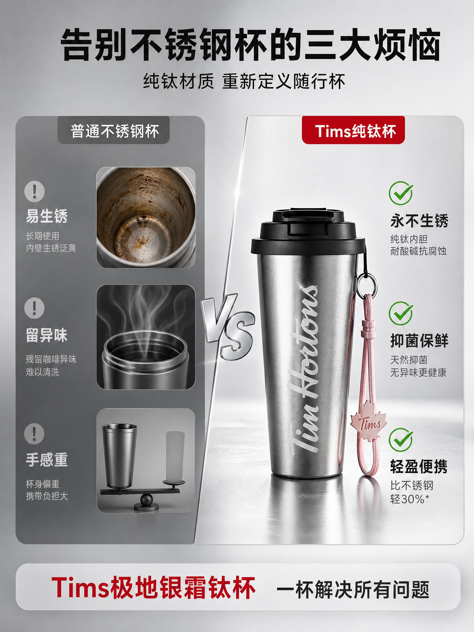 [商品] 使用用户上传的Tims极地银霜钛杯产品图；保留银色纯… - 图片创意预览