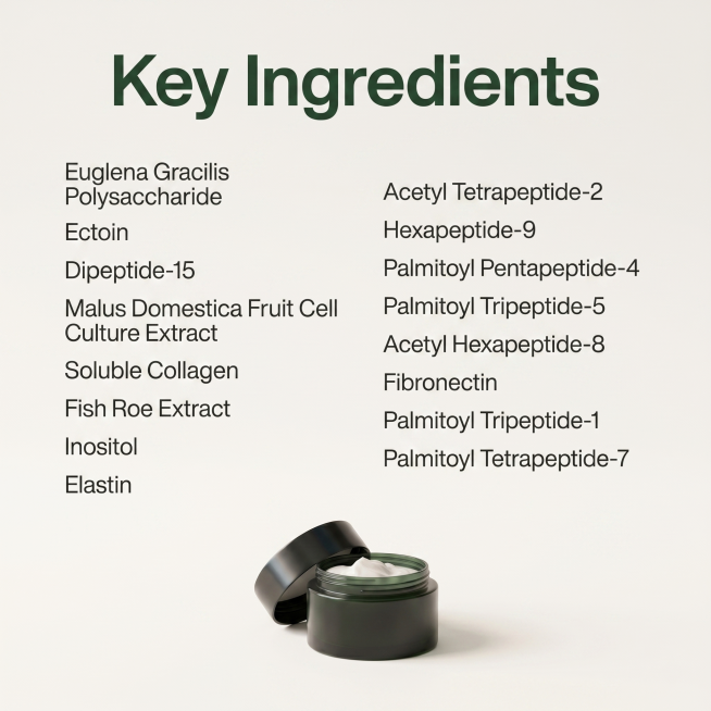 Key ingredients instruction page for anti-aging collagen cream, minimalist advanced style consistent预览效果