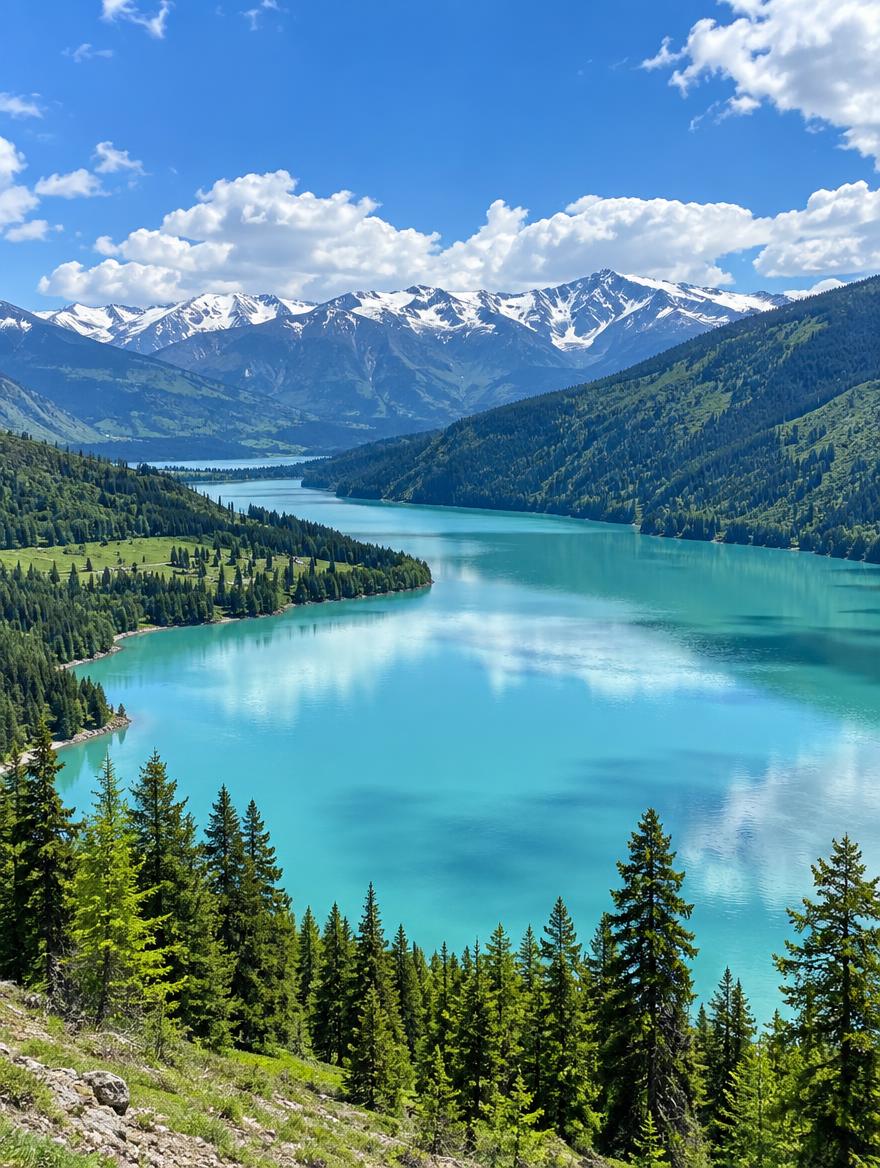 喀纳斯湖高清实拍风景图，人间净土，碧绿湖水，雪山森林环绕，湖光… - 图片创意预览
