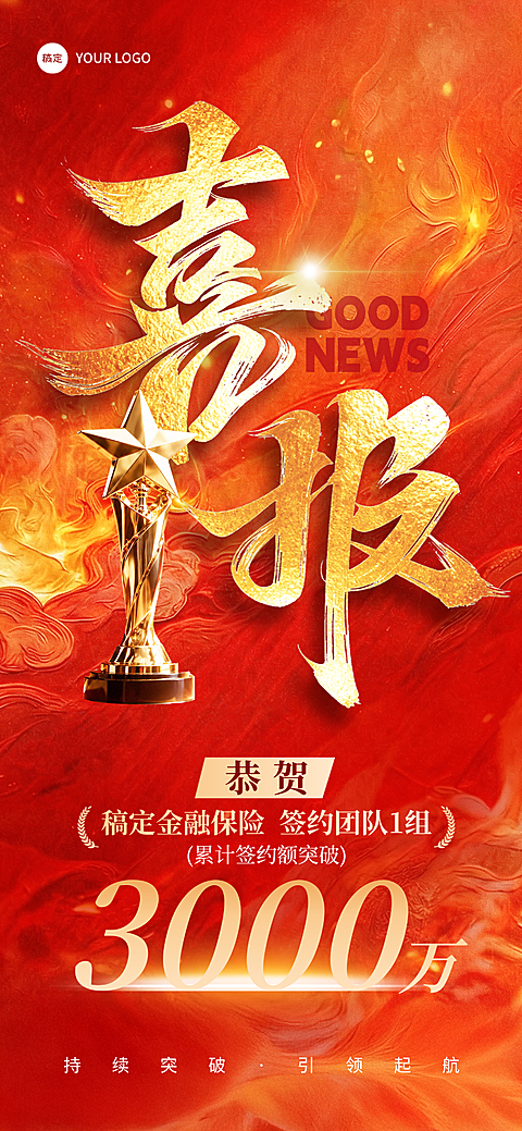 喜报业绩表彰激励大字全屏竖版海报