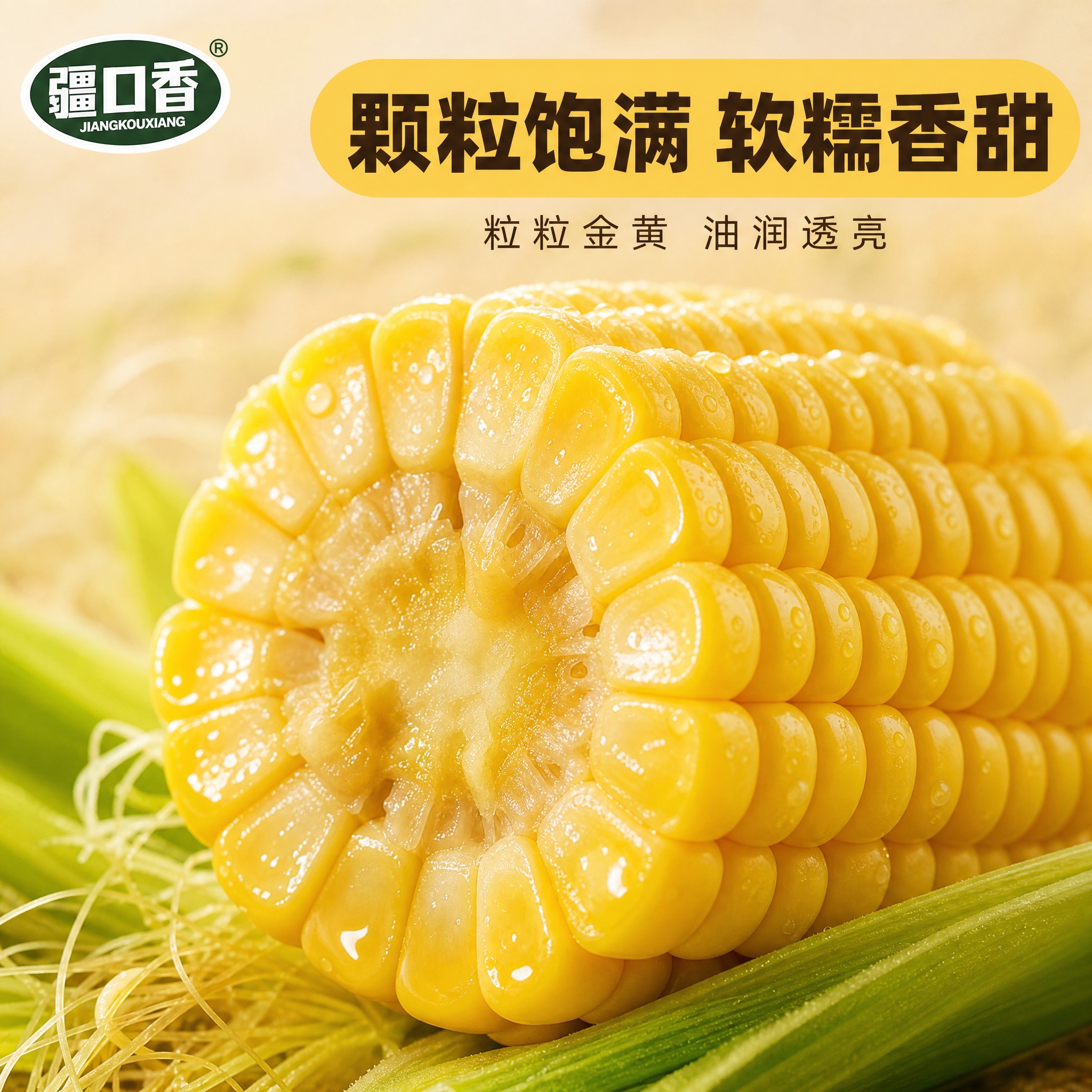 [主图-3] 新疆黄糯玉米细节特写图，微距展示颗粒饱满与糯性质… - 图片创意预览