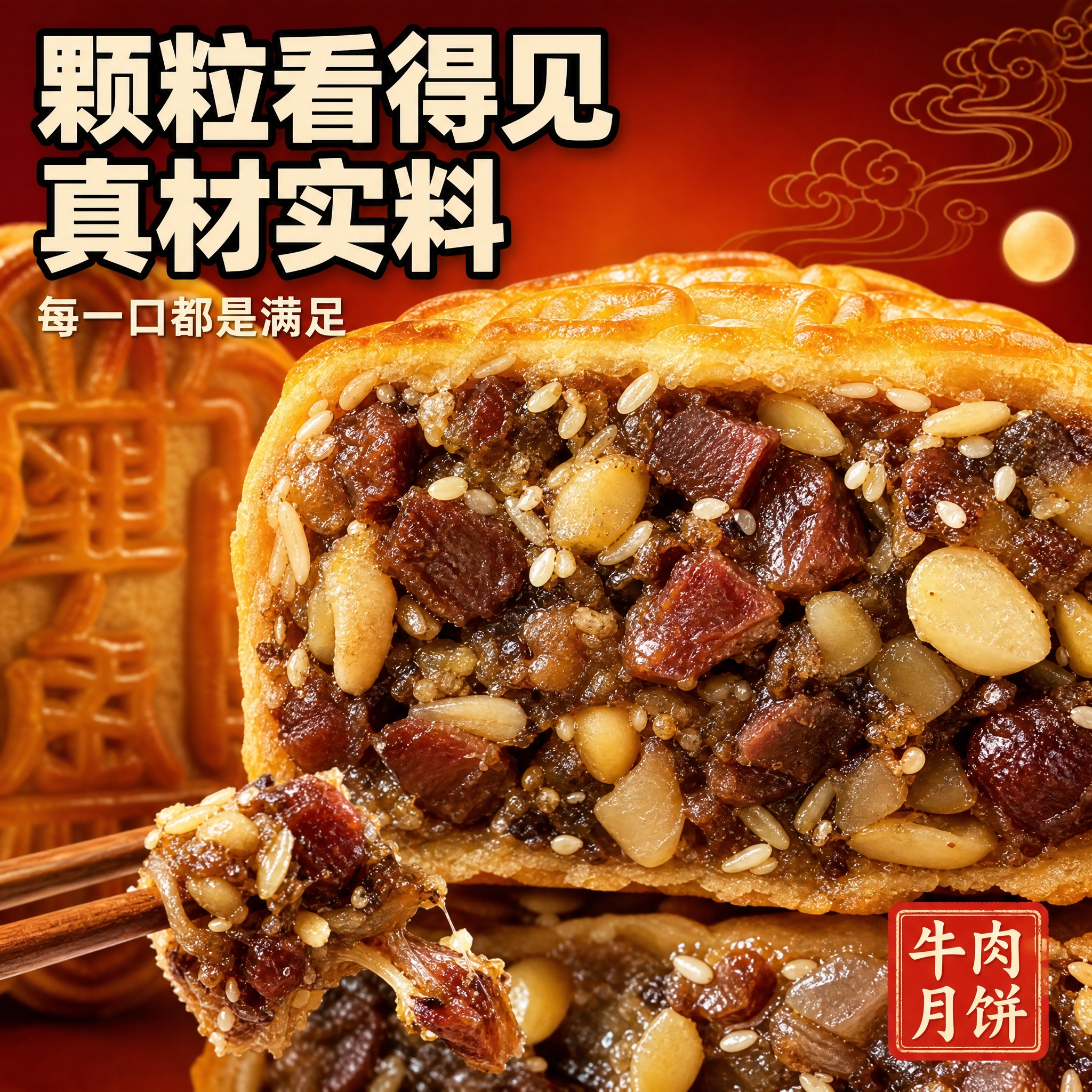 [主图-2] 黑椒牛肉月饼内馅放大展示图，核心任务是超近距离展… - 图片创意预览