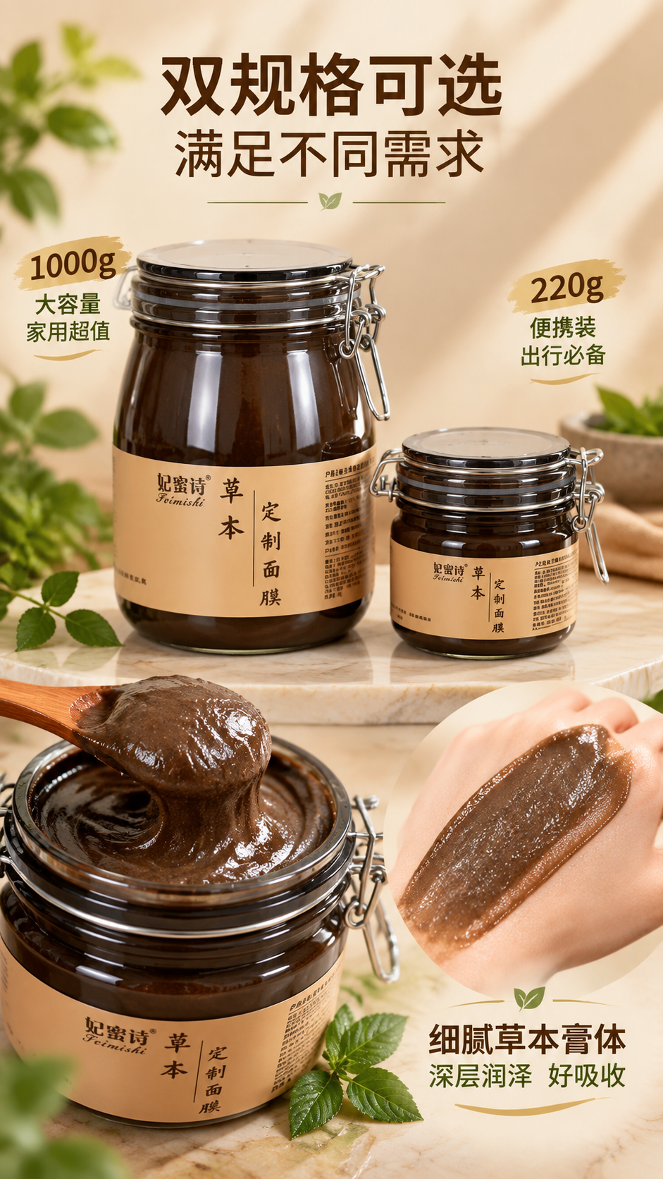 [主图-3] 规格展示与质地肤感，展示1000g和220g双规… - 图片创意预览