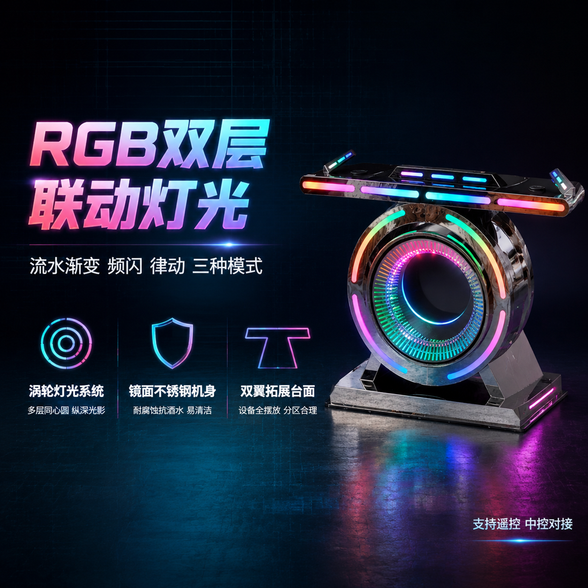 [主图-2] 核心价值卖点总览图，RGB灯光系统与多功能展示… - 图片创意预览