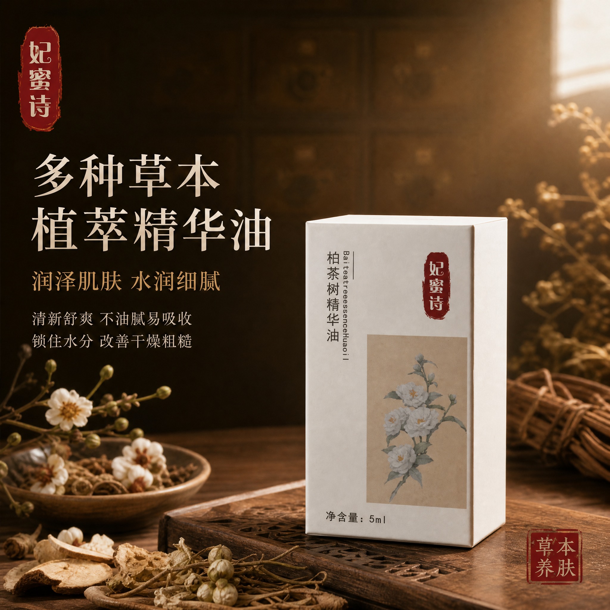 [主图-1] 首图品牌调性 棕色中药风草本植萃精华油主视觉 [… - 图片创意预览