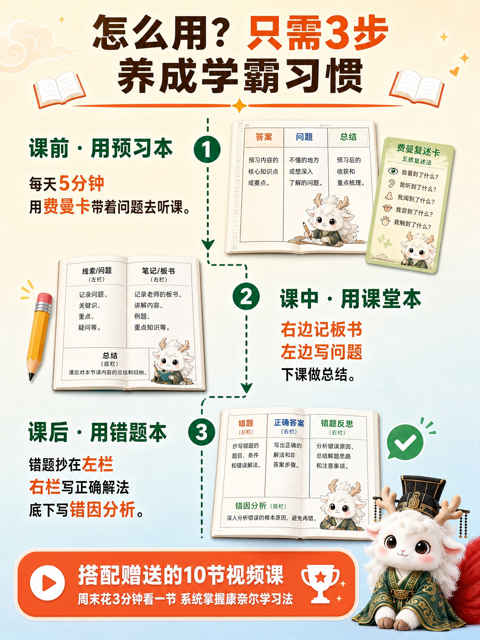 [主图5-怎么使用] WOW康奈尔学习笔记本使用方法图，竖版3… - 图片创意预览