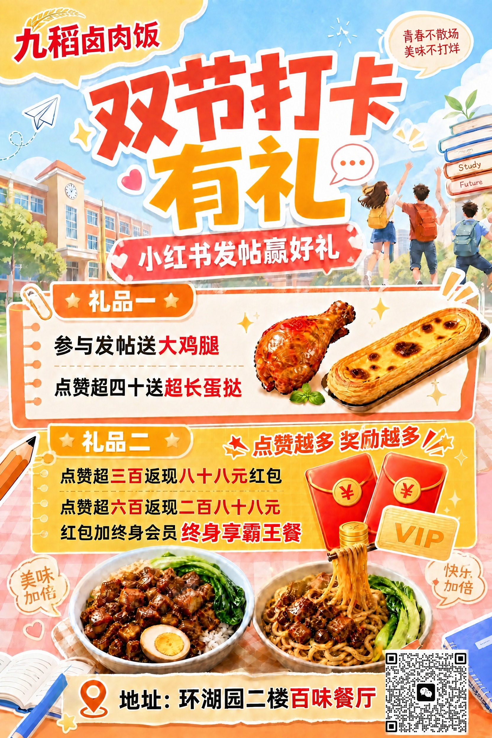 基于这张海报图修改礼品二区域： 1. 在礼品二黄色卡片的右侧（… - 图片创意预览