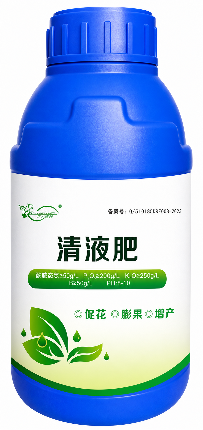 对图中的蓝色肥料瓶商品进行精修，保持商品角度和原始比例不变，背… - 图片创意预览