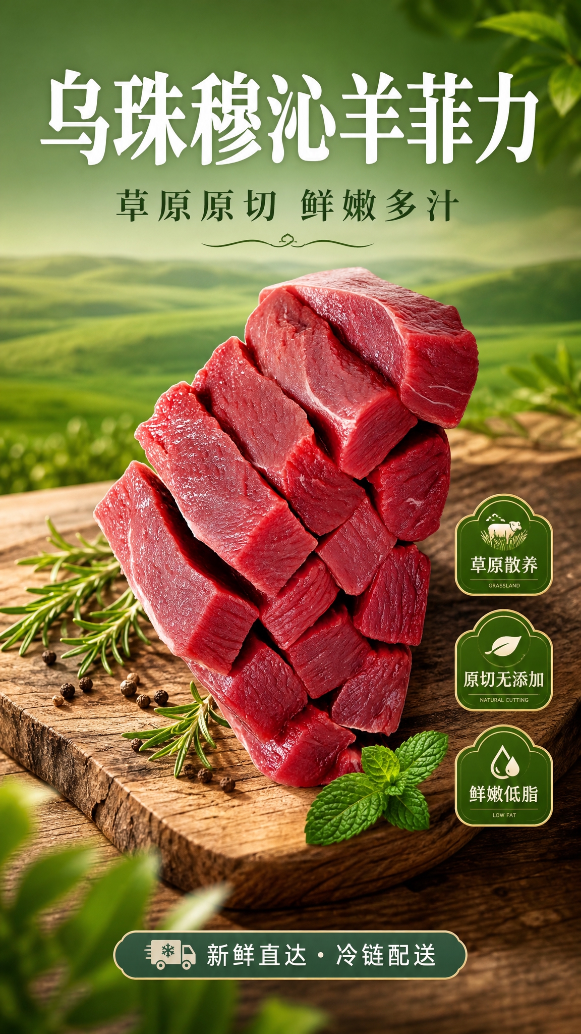 生鲜羊肉电商营销海报，9:16竖版，写实商业摄影风格，食欲感强… - 图片创意预览
