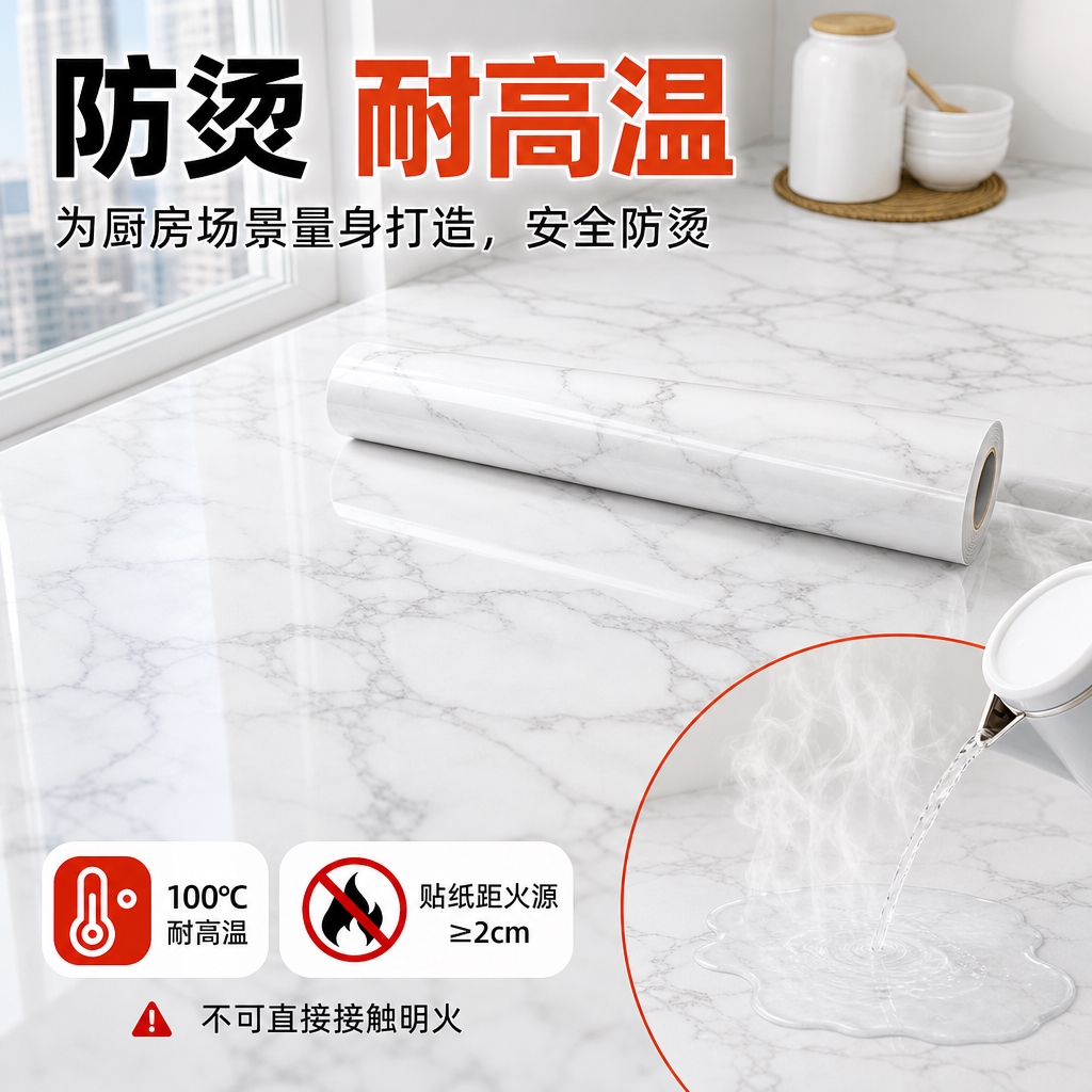 [商品] 使用【图1】白色大理石纹自粘厨房贴纸；保留大理石纹理… - 图片创意预览