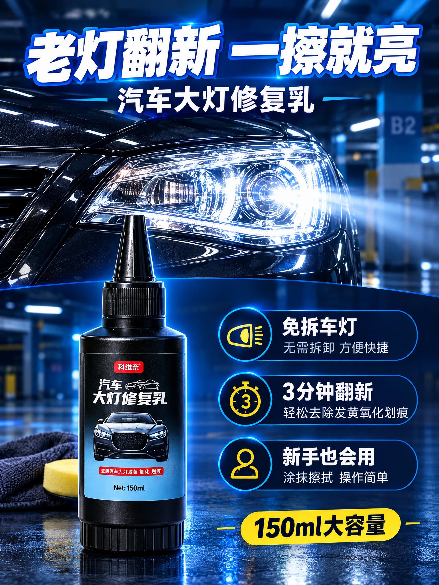 [商品] 使用【图1】科维奈汽车大灯修复乳；保留黑色尖嘴瓶盖、… - 图片创意预览