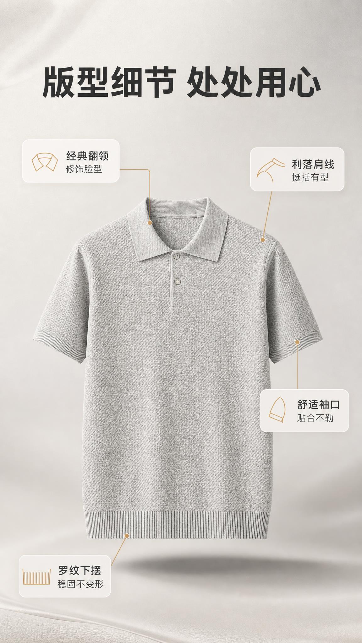 [商品] 使用【图1】男士浅灰色针织短袖Polo衫；商品处理：… - 图片创意预览