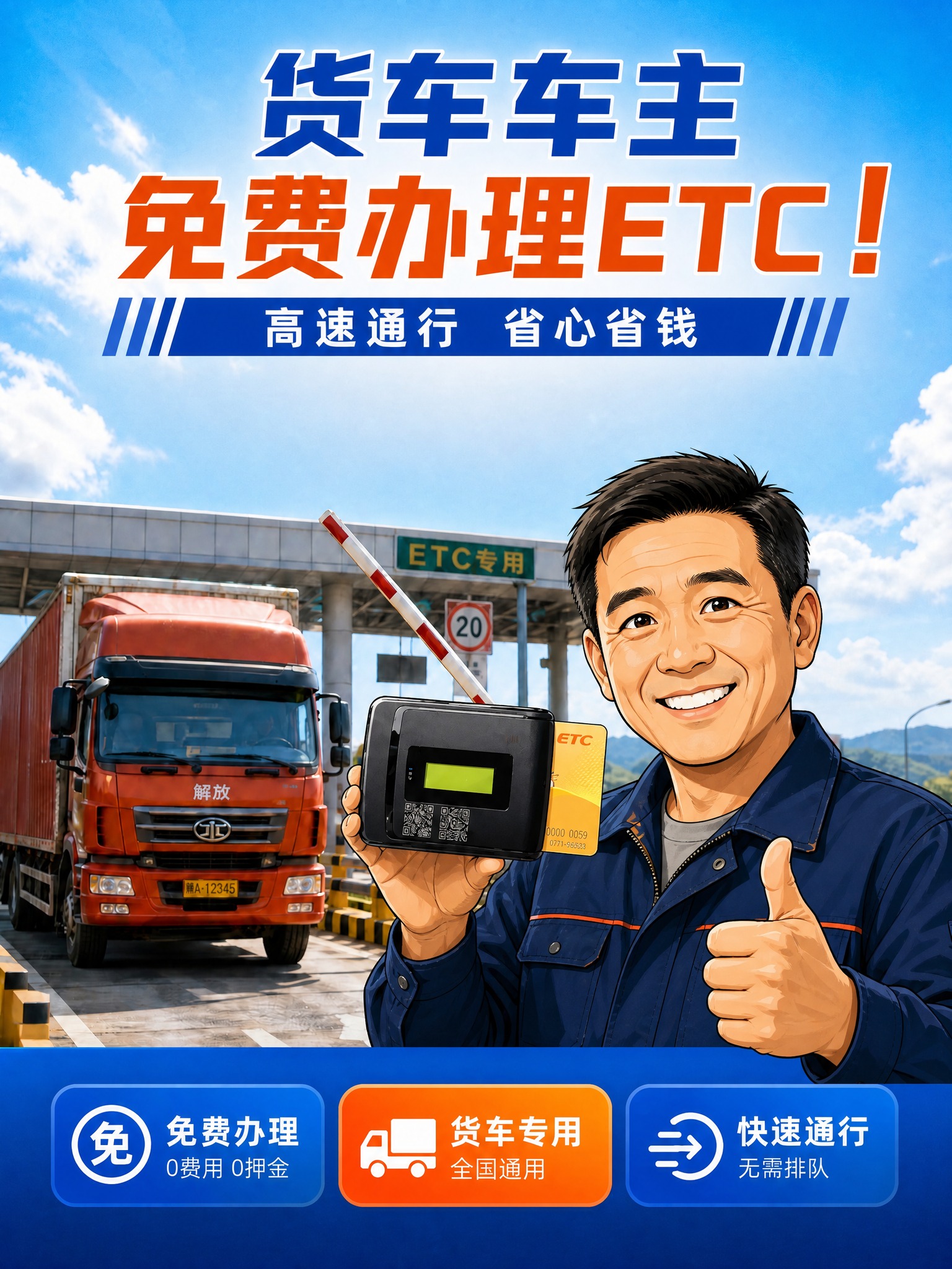 将海报中的真人货车司机转换为漫画风格。要求：1. 人物保持中年… - 图片创意预览